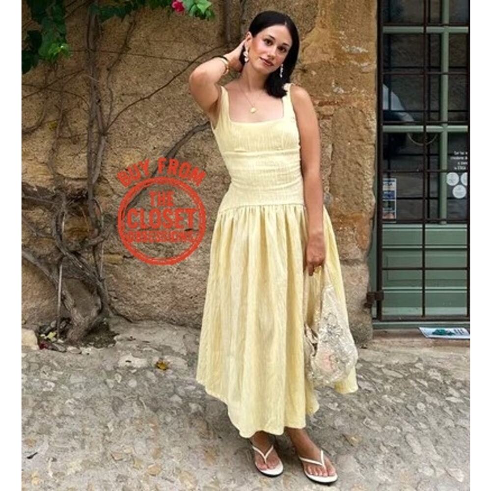 ZARA Yellow Textured Midi Dress NWT Square Neck Open Back Cottagecore Size S - Picture 13 of 16